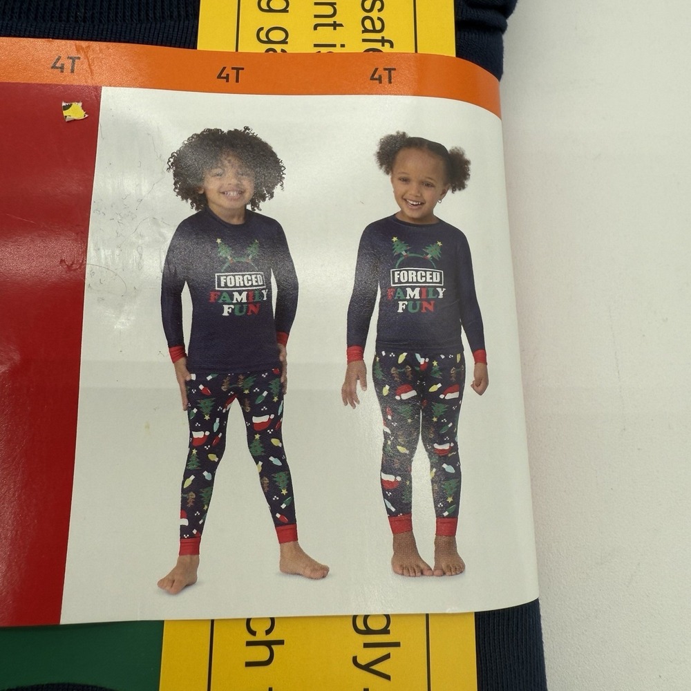 Kids Pajama 4T 2 Pc Set Unisex Blue Family Sleepwear Forced Family Fun Christmas